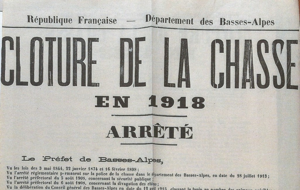 cloture de la chasse 1918